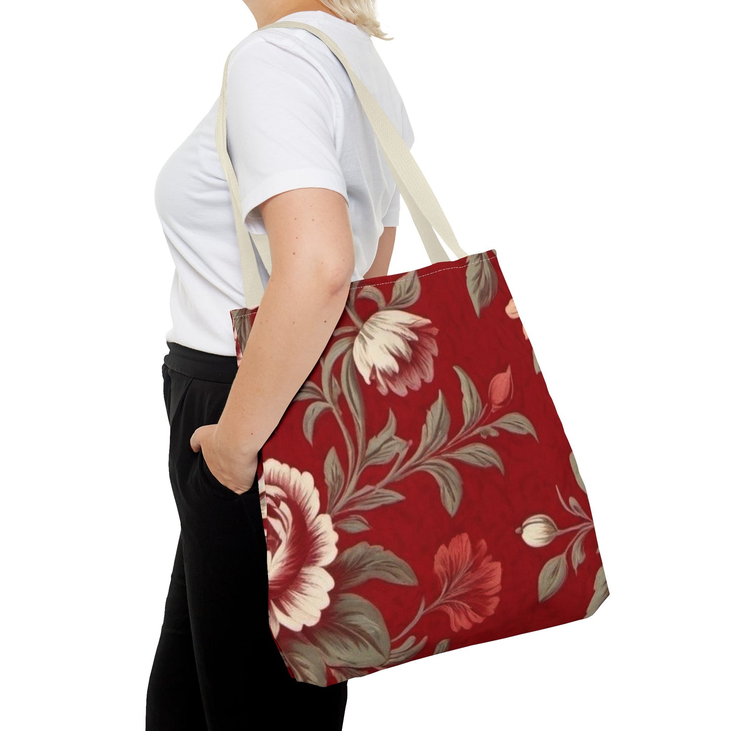 Red Victorian Floral Tote Bag (AOP)