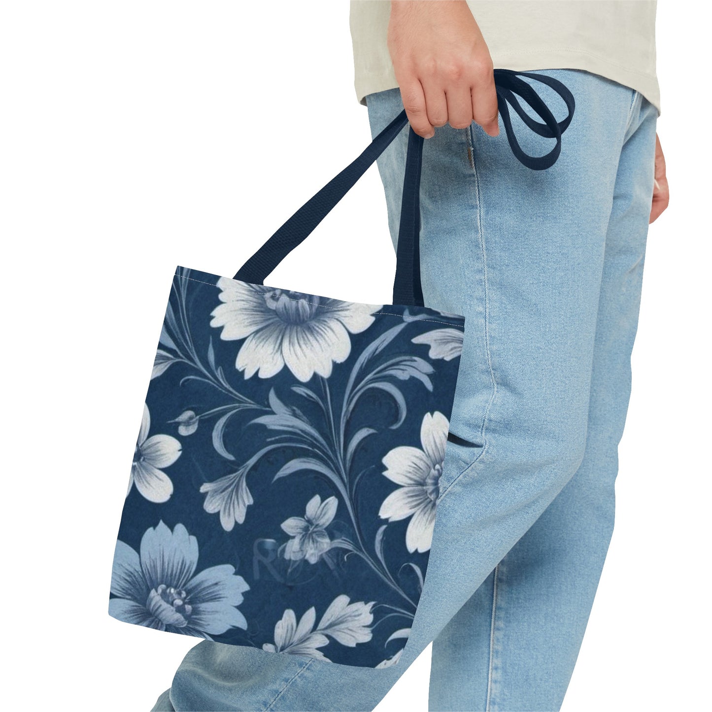 Blue Victorian Floral Tote Bag