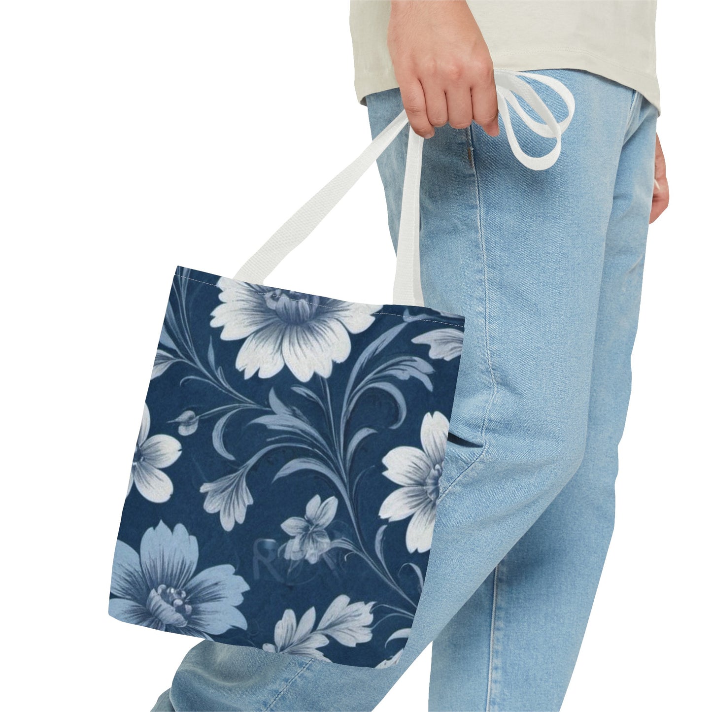 Blue Victorian Floral Tote Bag