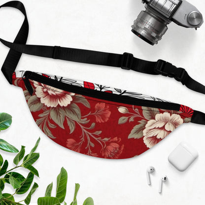 Red Victorian Floral Fanny Pack