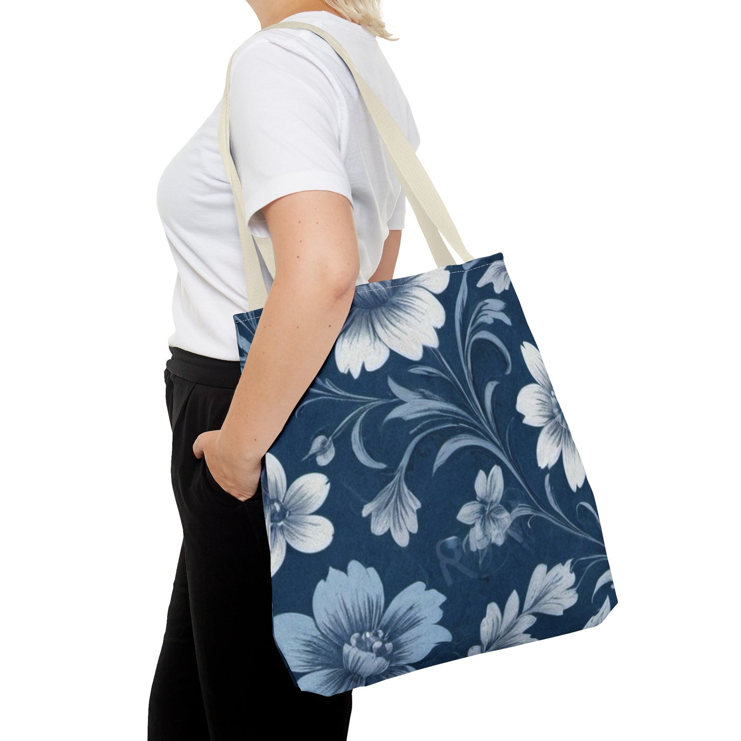 Blue Victorian Floral Tote Bag