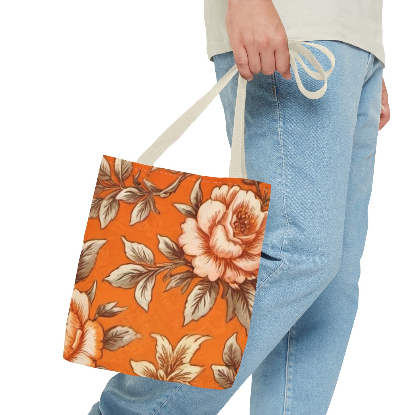 Orange Floral Tote Bag (AOP)