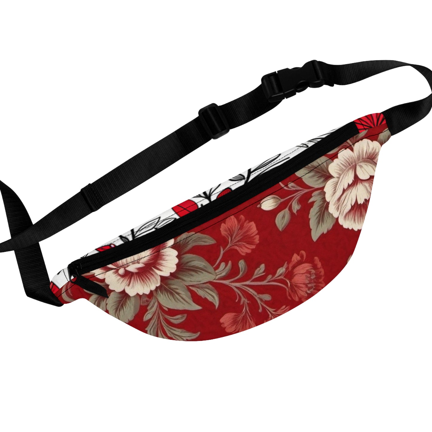 Red Victorian Floral Fanny Pack