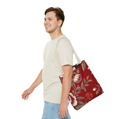 Red Victorian Floral Tote Bag (AOP)