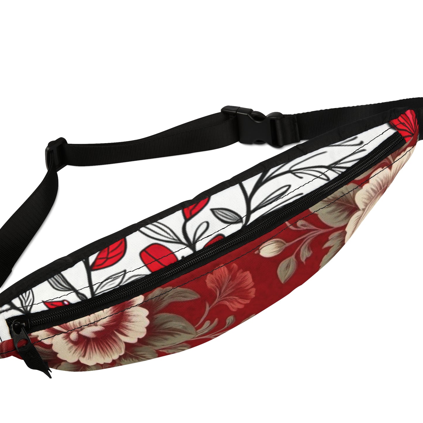 Red Victorian Floral Fanny Pack