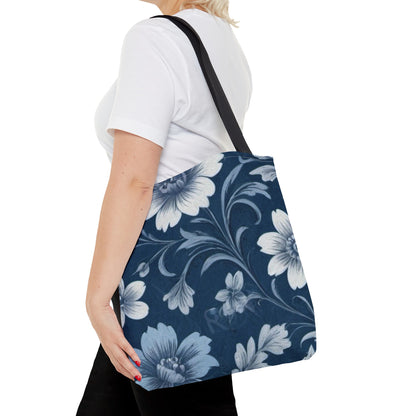 Blue Victorian Floral Tote Bag