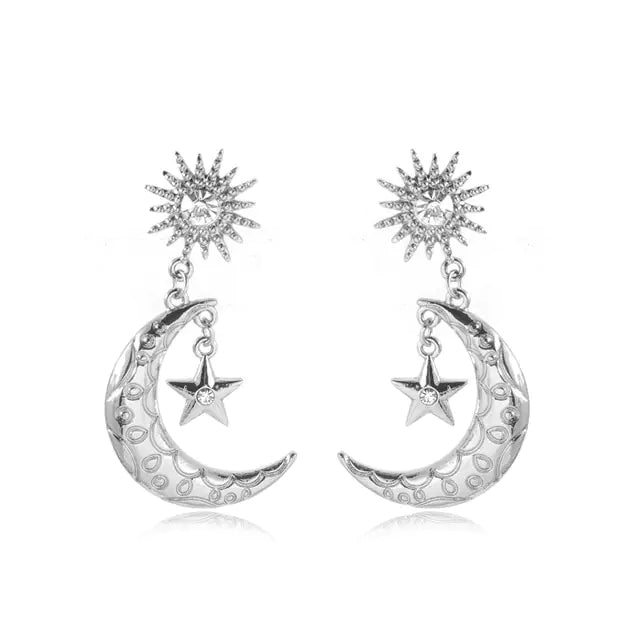 Star and Moon Drop Earrings