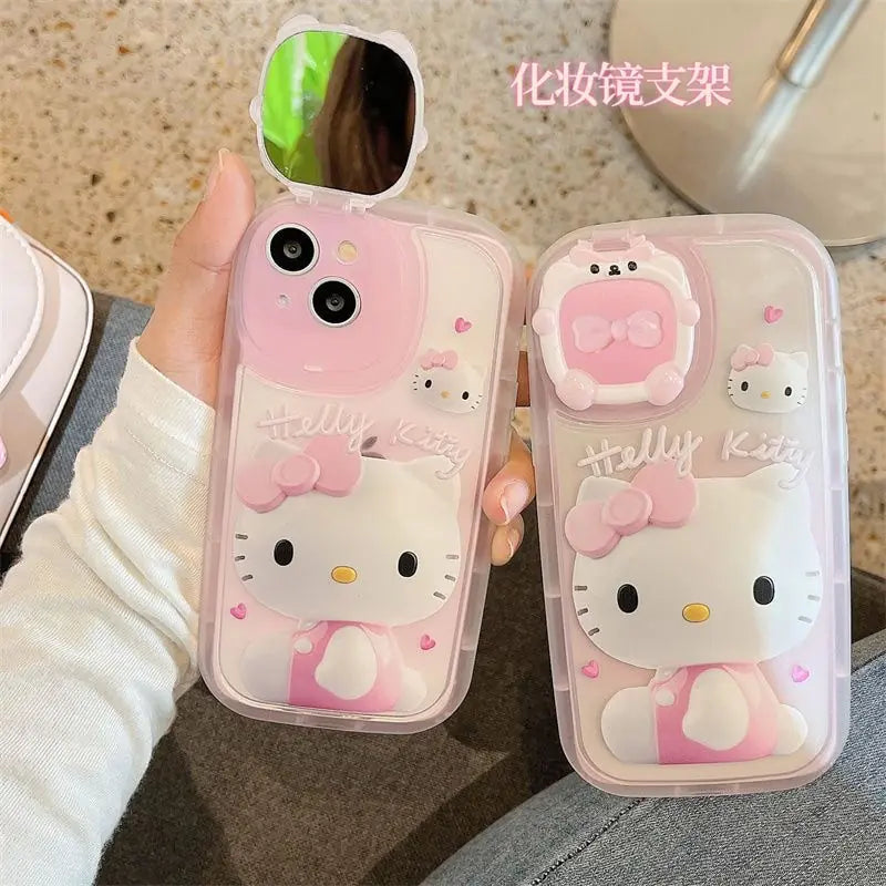 Hello Kitty Phone Case With Cover Mirror Holder Shockproof