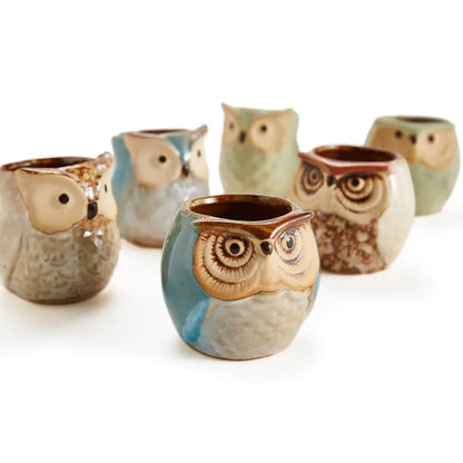 6-Piece Owl Pot Ceramic Glaze Base Set